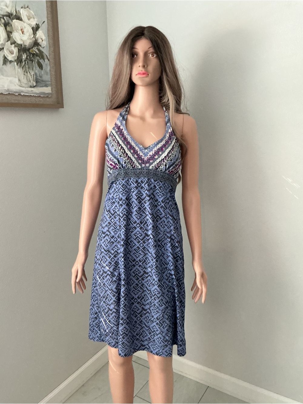 Athleta Blue Patterned Halter Dress